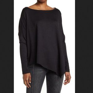 Go Couture Women's Black Raw Hem Neck Asymetrical Sweater Size XL